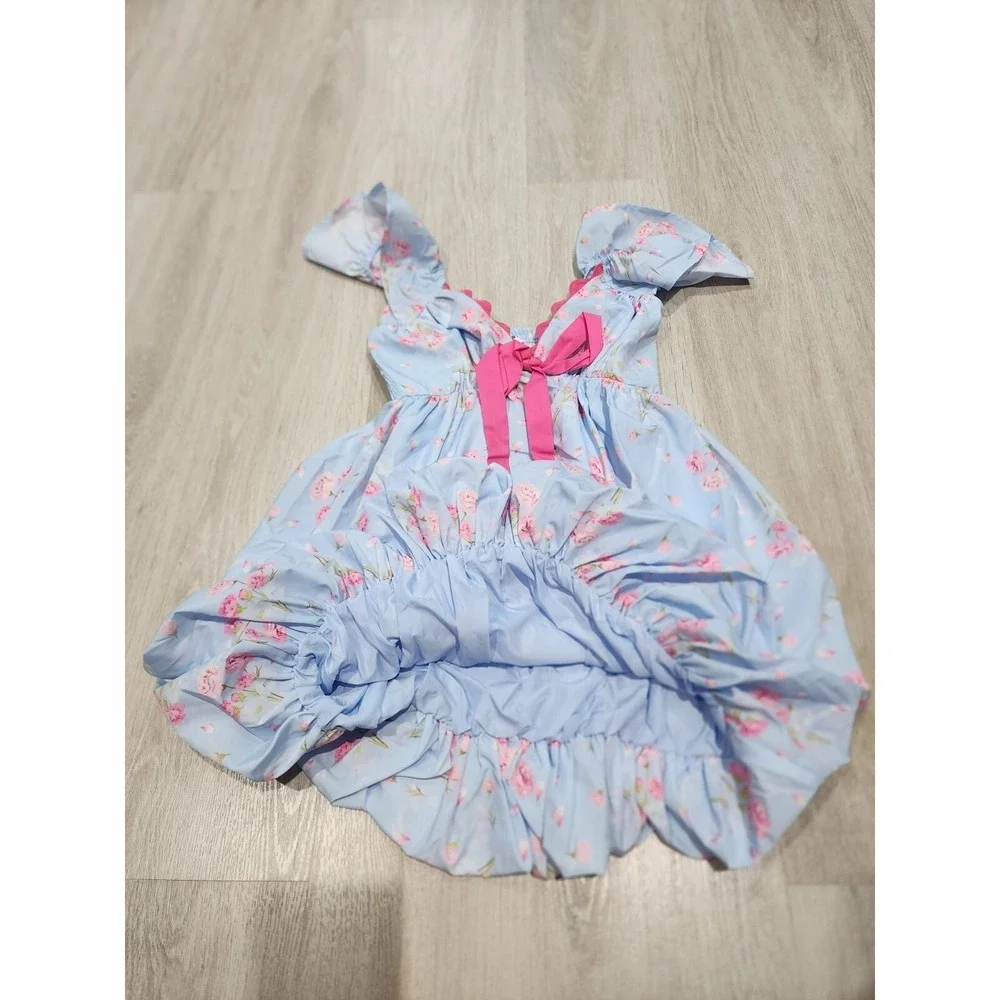 Rareraw Tutu Dress Girls S Sky Blue Pink Floral Flutter Polyester Off-Shoulder